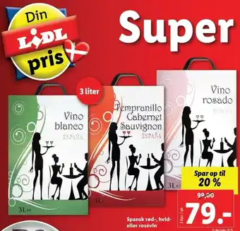 Lidl Spansk Rød-, Hvid- Eller Rosévin 3 Liter tilbud