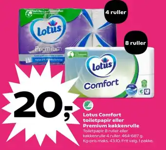 SuperBrugsen Lotus Comfort toiletpapir eller Premium køkkenrulle tilbud