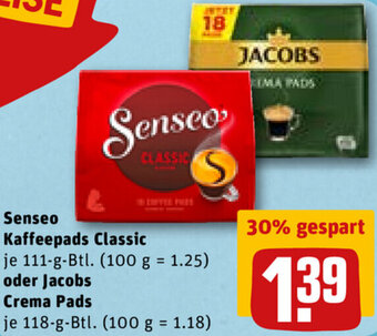 REWE DE Senseo Kaffeepads Classic Oder Jacobs Crema Pads tilbud