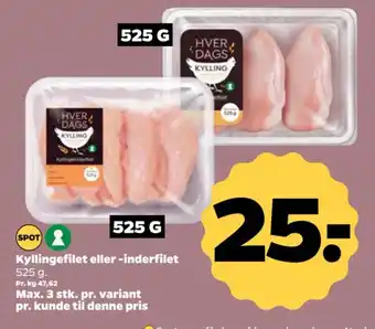 Netto Kyllingefilet eller -inderfilet 525 g. tilbud