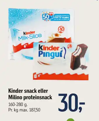 Føtex Kinder snack eller Milino proteinsnack tilbud