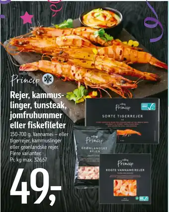 Føtex Rejer, kammuslinger, tunsteak, jomfruhummer eller fiskefileter tilbud