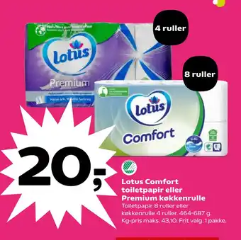 Kvickly Lotus Comfort toiletpapir eller Premium køkkenrulle tilbud