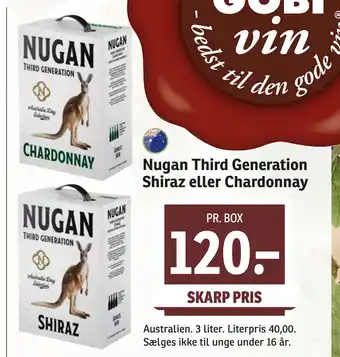 SPAR Nugan Third Generation Shiraz eller Chardonnay tilbud