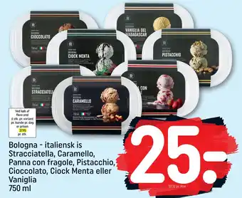 REMA 1000 Bologna - italiensk is Stracciatella, Caramello, Panna con fragole, Pistacchio, Cioccolato, Ciock Menta eller Vaniglia tilbud