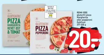 REMA 1000 REMA 1000 glutenfri pizza Margherita eller pepperoni Dybfrost 317-328 g tilbud