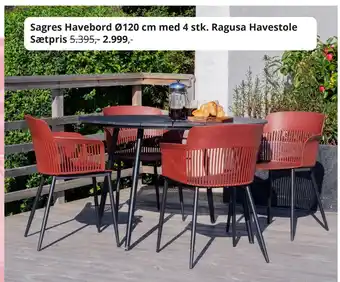 My Home Sagres Havebord Ø120 cm med 4 stk. Ragusa Havestole Sætpris tilbud