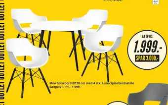 My Home Moa Spisebord Ø120 cm med 4 stk. Luno Spisebordsstole Sætpris tilbud