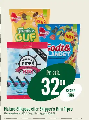 Min Købmand Malaco Slikpose eller Skipper’s Mini Pipes tilbud