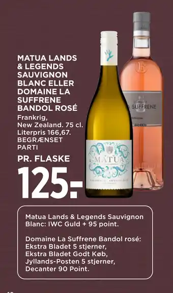 MENY MATUA LANDS & LEGENDS SAUVIGNON BLANC ELLER DOMAINE LA SUFFRENE BANDOL ROSÉ tilbud