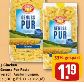 REWE DE 3 Glocken Genuss Pur Pasta 500g tilbud