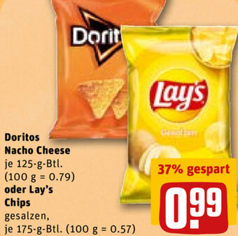 REWE DE Doritos Nacho Cheese Oder Lay's Chips tilbud