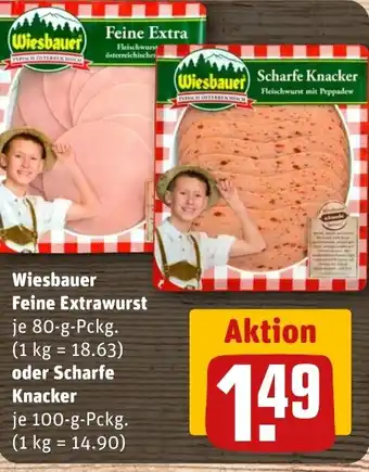 REWE DE Wiesbauer Feine Extrawurst oder Scharfe Knacker tilbud