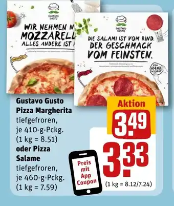 REWE Gustavo Gusto Pizza Margherita oder Pizza Salame tilbud