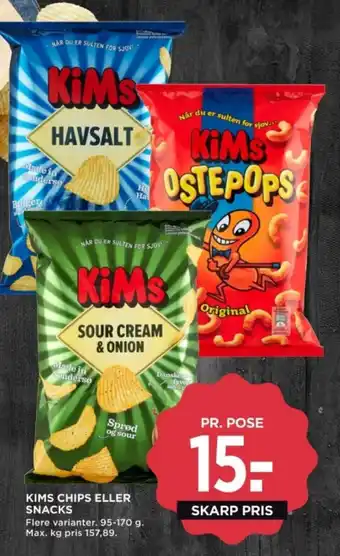 MENY KIMS CHIPS ELLER SNACKS tilbud