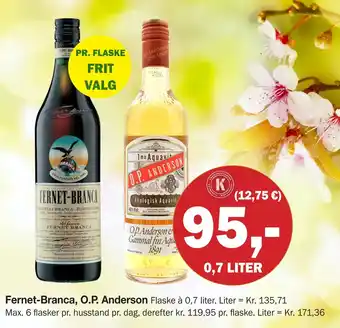 Købmandsgården Fernet-Branca, O.P. Anderson tilbud