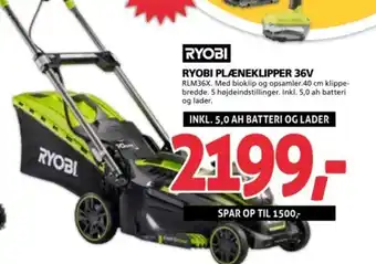 XL-BYG RYOBI PLÆNEKLIPPER 36V tilbud