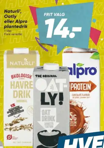 Bilka Naturli', Oatly eller Alpro plantedrik tilbud