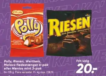 Bilka Polly, Riesen, Werthers, Malaco flødestænger 6-pak eller Mentos mint 3-pak tilbud