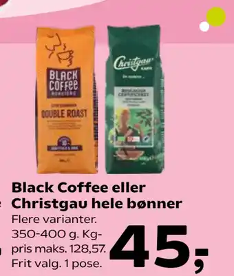 SuperBrugsen Black Coffee eller Christgau hele bønner tilbud