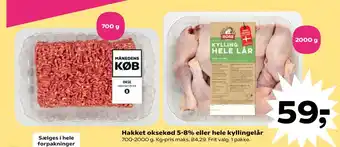 SuperBrugsen Hakket oksekød 5-8% eller hele kyllingelår tilbud