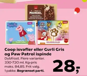 Kvickly Coop isvafler eller Gurli Gris og Paw Patrol ispinde tilbud