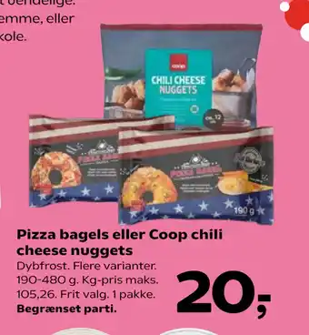 SuperBrugsen Pizza bagels eller Coop chili cheese nuggets tilbud