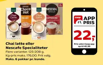 Kvickly Chai latte eller Nescafe Specialiteter tilbud