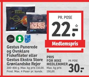 SPAR Gestus Panerede og Ovnklare Fiskefileter eller Gestus Ekstra Store Grønlandske Rejer tilbud