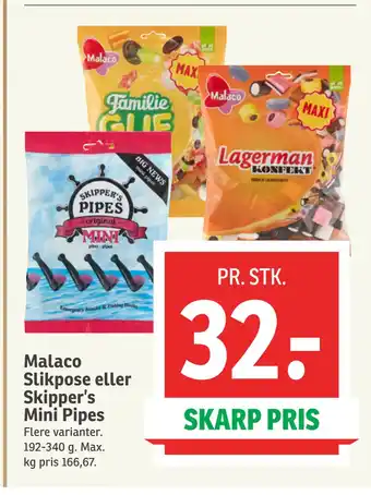 SPAR Malaco Slikpose eller Skipper’s Mini Pipes tilbud