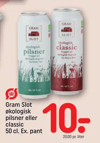 REMA 1000 Gram Slot økologisk pilsner eller classic 50 cl. Ex. pant tilbud