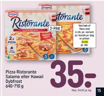 Rema 1000 Pizza Ristorante Salame eller Hawaii Dybfrost 640-710 g tilbud