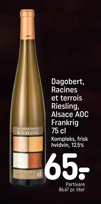 Rema 1000 Dagobert, Racines et terrois Riesling, Alsace AOC Frankrig 75 cl tilbud