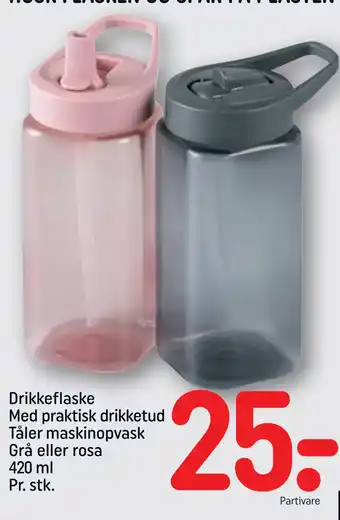 REMA 1000 Drikkeflaske Med praktisk drikketud Tåler maskinopvask Grå eller rosa 420 ml Pr. stk tilbud