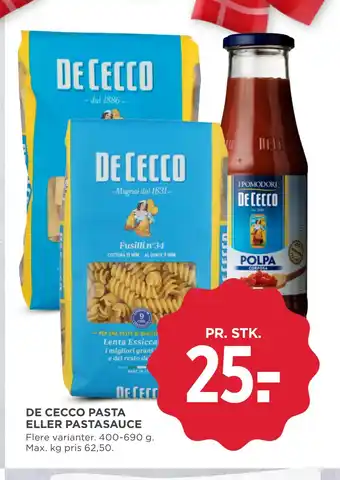 MENY DE CECCO PASTA ELLER PASTASAUCE tilbud