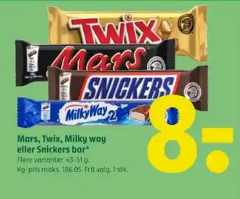 Coop 365 Mars, Twix, Milky way eller Snickers bar tilbud