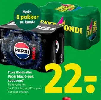 Coop 365 Faxe Kondi eller Pepsi Max 6-pak tilbud