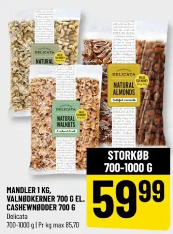 Løvbjerg MANDLER 1 KG, VALNØDKERNER 700 G EL. CASHEWNØDDER 700 G tilbud