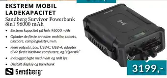 EDB Center Sandberg Survivor Powerbank 8in1 96000 mAh tilbud