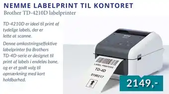 Tjdata Brother TD-4210D labelprinter tilbud