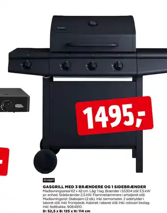 jem & fix GASGRILL MED 3 BRÆNDERE OG 1 SIDEBRÆNDER tilbud