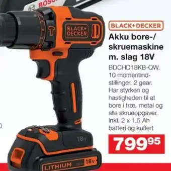 Bauhaus BLACK+DECKER Akku bore-/ skruemaskine m. slag 18V tilbud