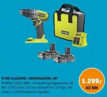 XL-BYG RYOBI SLAGBORE-/SKRUEMASKINE 18V tilbud