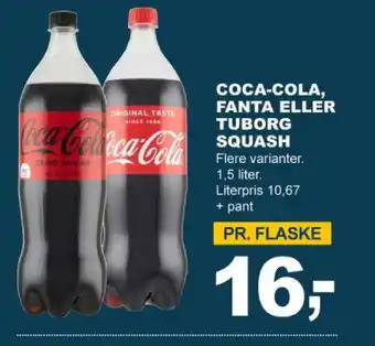 Let-Køb COCA-COLA, FANTA ELLER TUBORG SQUASH 1.5 liter tilbud