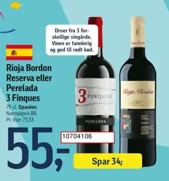 Føtex Rioja Bordon Reserva eller Perelada 3 Finques tilbud