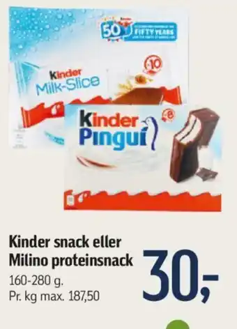 Føtex Kinder snack eller Milino proteinsnack tilbud