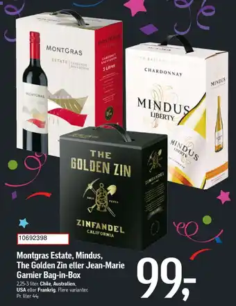 Føtex Montgras Estate, Mindus, The Golden Zin eller Jean-Marie Garnier Bag-in-Box tilbud
