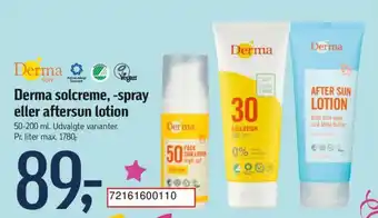 Føtex Derma solcreme, -spray eller aftersun lotion tilbud