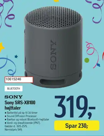 Føtex Sony SRS-XB100 højttaler tilbud
