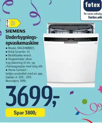SIEMENS Underbygnings- opvaskemaskine